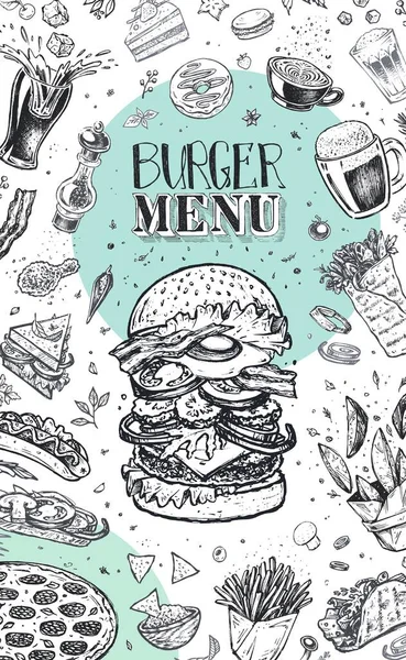 Burger menu cover voor restaurant. Vintage ontwerp — Stockvector
