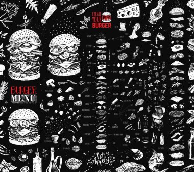 Hamburger menüsü tasarımı. Cafe için klasik biçim düzeni