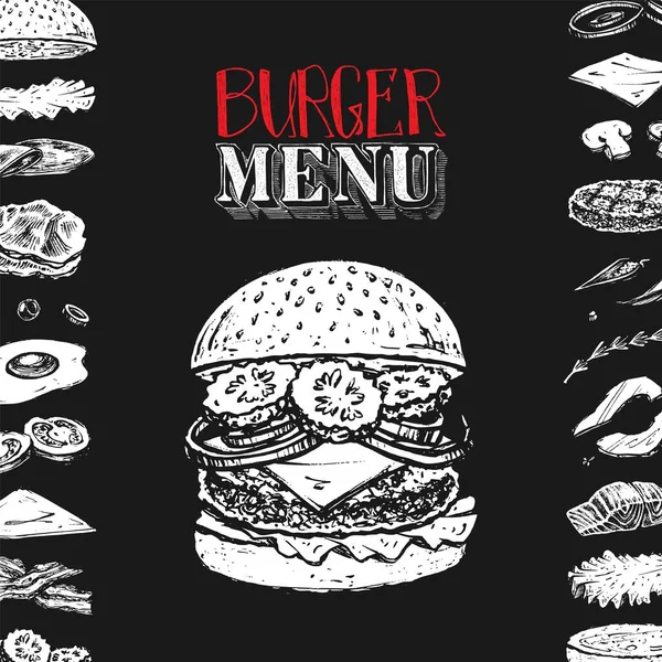 Burger-Menüdesign für Restaurant. Kreidezeichnung — Stockvektor