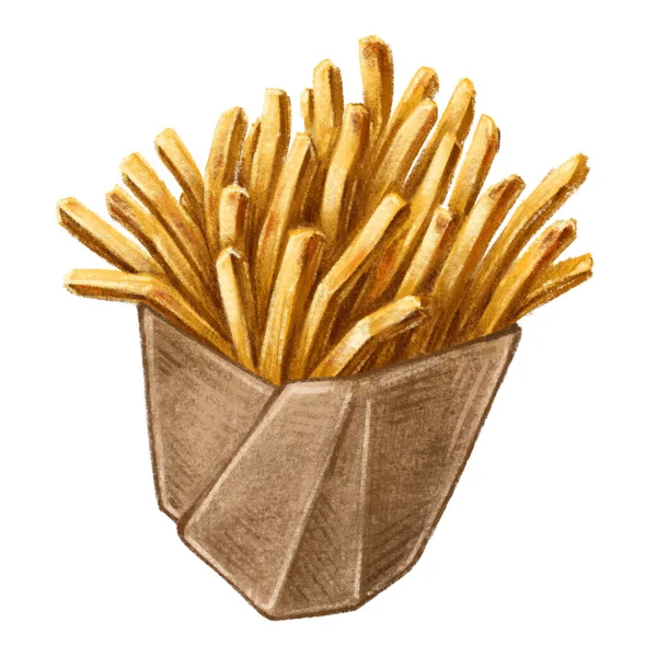 Frytki Ręcznie Rysowane Akwarela Ilustracja Dla Fast Food Snack Menu — Zdjęcie stockowe