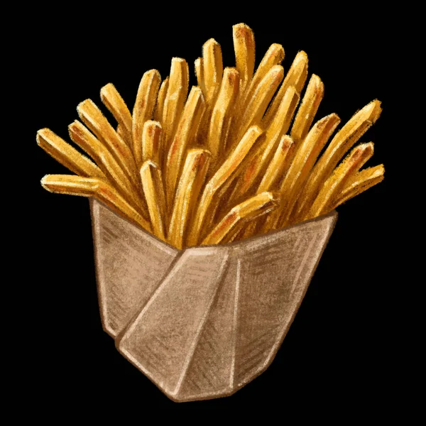 Franse Friet Met Hand Getekend Aquarel Illustratie Voor Fast Food — Stockfoto