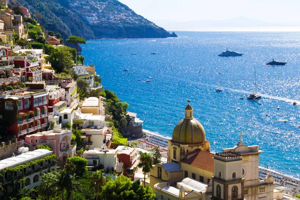 Panoramatický Pohled Město Moře Slunečný Den Positano Italy — Stock fotografie