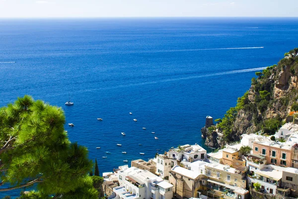 Panoramatický Pohled Město Moře Slunečný Den Positano Italy — Stock fotografie