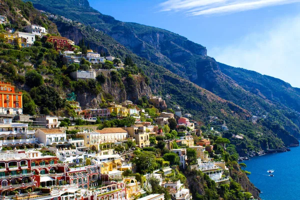 Panoramatický Pohled Město Moře Slunečný Den Positano Italy — Stock fotografie