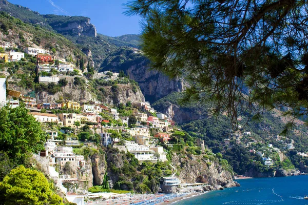 Panoramatický Pohled Město Moře Slunečný Den Positano Italy — Stock fotografie