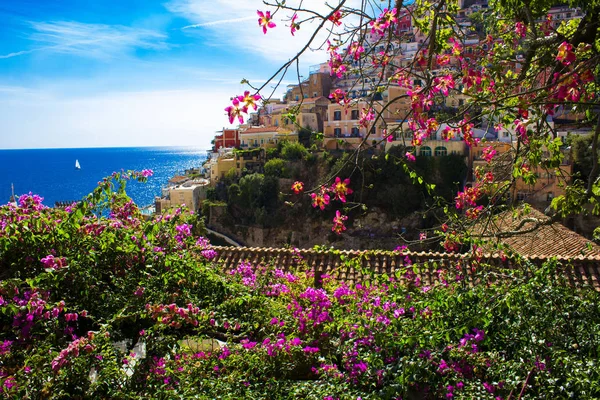 Beautiful view of the sea  and houses on the sunny day.Positano.Italy.