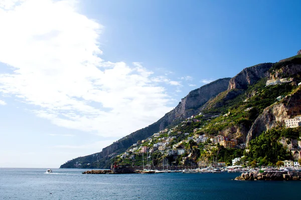 Vista Panoramica Sulla Città Sul Mare Nella Giornata Sole Amalfi — Foto Stock