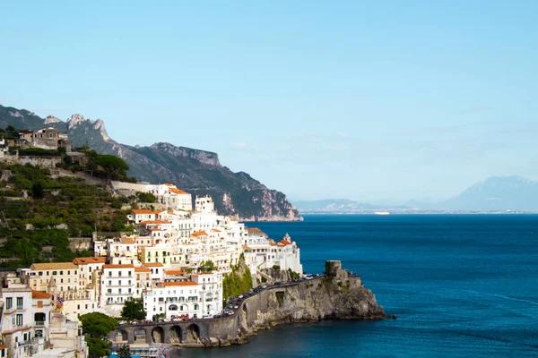 Панорамный Вид Город Море Солнечный День Amalfi Italy — стоковое фото