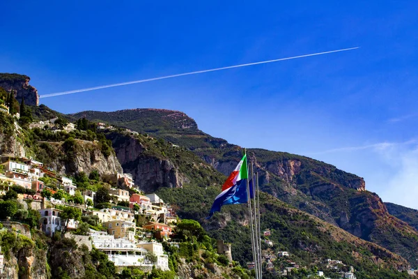 Panoramatický Pohled Město Slunečný Den Positano Italy — Stock fotografie