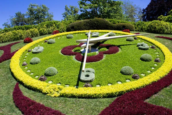 Beautiful Flower Clock Summer Park Closeup Geneva Switzerland — Stock Photo, Image