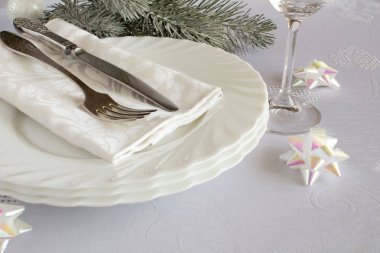 Noel tablo ayarı beyaz masa örtüsü