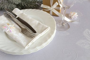 Noel tablo ayarı beyaz masa örtüsü