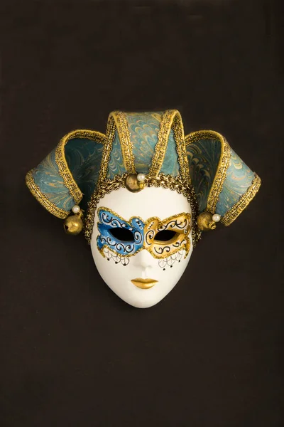 Maschera Veneziana Carnevale Centro Dello Sfondo Nero Vista Dall Alto — Foto Stock