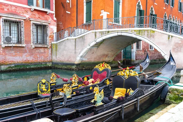 Close up of the interior of traditional venetian gondola.