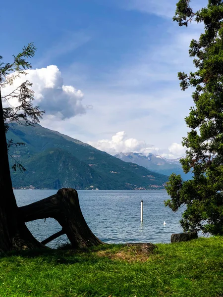View above big beautiful lake, Como lake, Italy. Summer cloudy view. — Stock Photo, Image