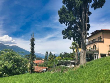 Ünlü İtalyan Gölü Como at Bellagio Villa Melzi mahalle, göl manzarası