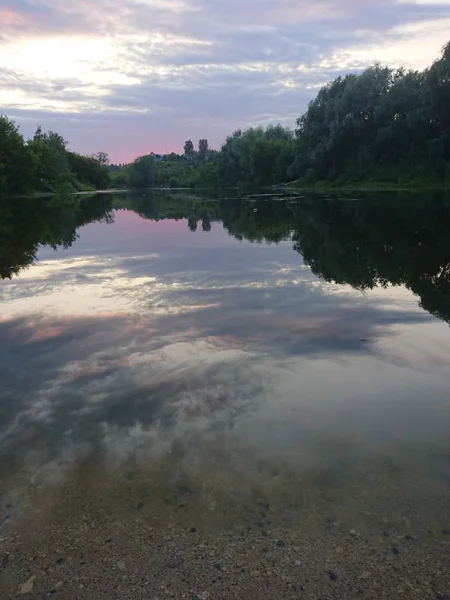 Warm Quiet Evening Sunset Time Sketch River Flowing Great River — Stock Photo, Image