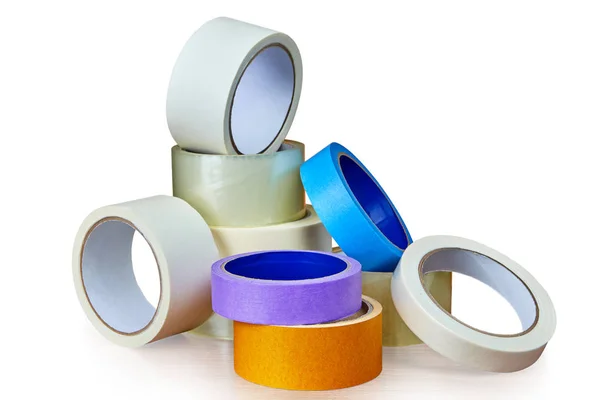 Heap Packing Tape Masking Tape Isolated White Background Clipping Path — Stock Photo, Image