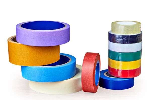 Several Rolls Masking Tape Stack Electrical Tape Isolated White Background — Stock Photo, Image