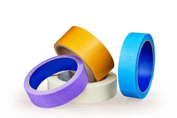 Four Rolls Masking Adhesive Tape Isolated White Background Saved Clipping — Stock Photo, Image