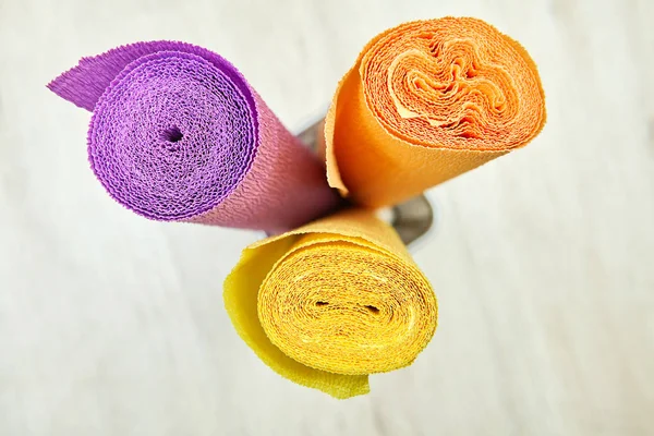 Vue Dessus Trois Rouleaux Papier Quadrillé Multicolore Pour Créativité Artisanat — Photo