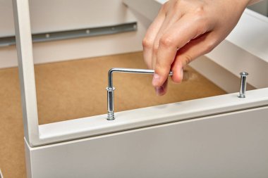 Sunta ile an allen anahtar, düz pack mobilya montaj yapılmış tablo bacak içine Mobilya bağlayıcı mobilya assembler sıkılaştırır.