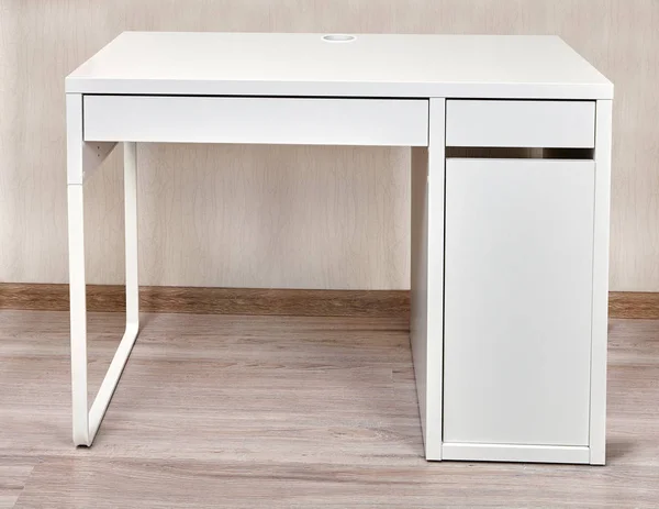 White Computer Table One Cabinet Door Two Drawers Made Chipboard — Stock Photo, Image