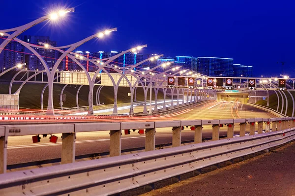 Saint Petersburg Russia August 2018 Illuminated Highway Petersburg Close Road — Stock Photo, Image