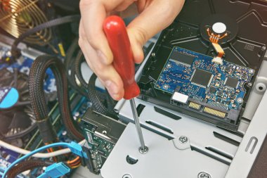 Yedek sabit disk sürücüsü unassembled kişisel bilgisayar, yakın çekim.
