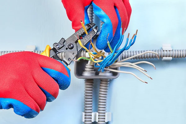 Mounting of electrical wiring junction box. — Stock Photo, Image