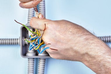 İşçi eller tarafından teller sıkılaştırır.