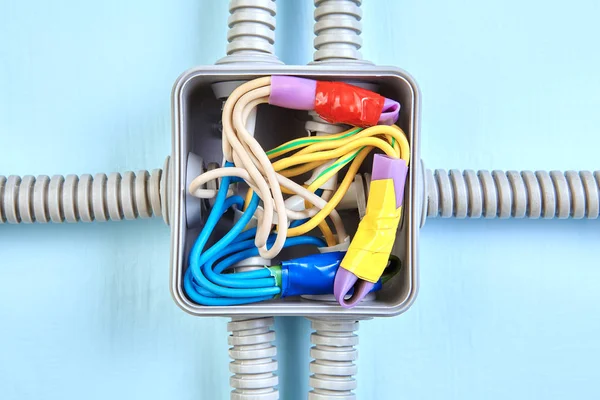 Electrical wiring junction box, close-up. — Stock Photo, Image