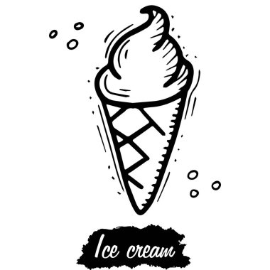 Dondurma beyaz arka planda izole edilmiş. Klasik siyah vektör kabartma çizimi. Grafik biçiminde çizilmiş el.