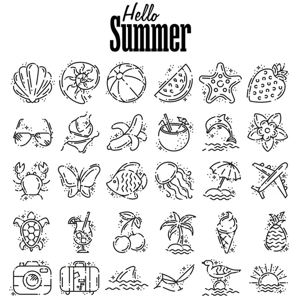 Thin Line Icons Set Summer Beach Outline Symbol Collection Outline — Stock Vector