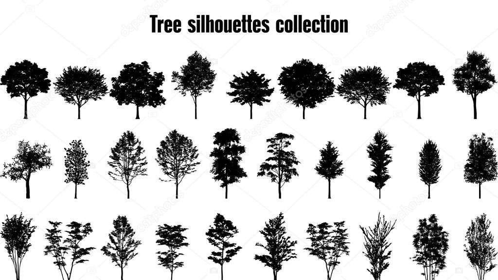 Trees silhouette collection. Set of 29 trees. Vector