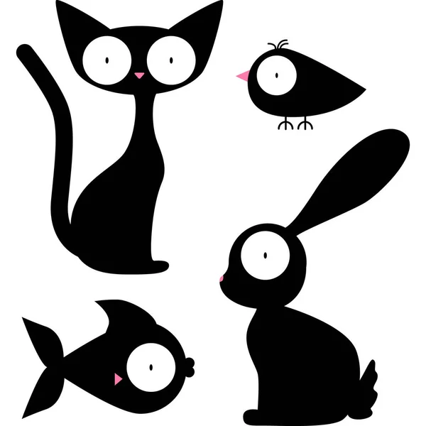 Black Vector Animals Silhouette Set Silhuetas Pretas Animais Bonitos Design — Vetor de Stock