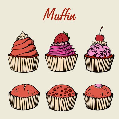 Farklı aromalı kek koleksiyonu.