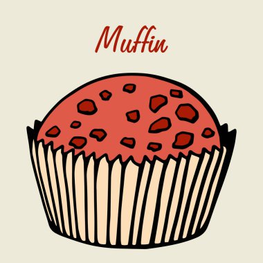 Kek basit bir çizim. Farklı aromalı kek. Renkli el çizimi kek kurabiyesi .