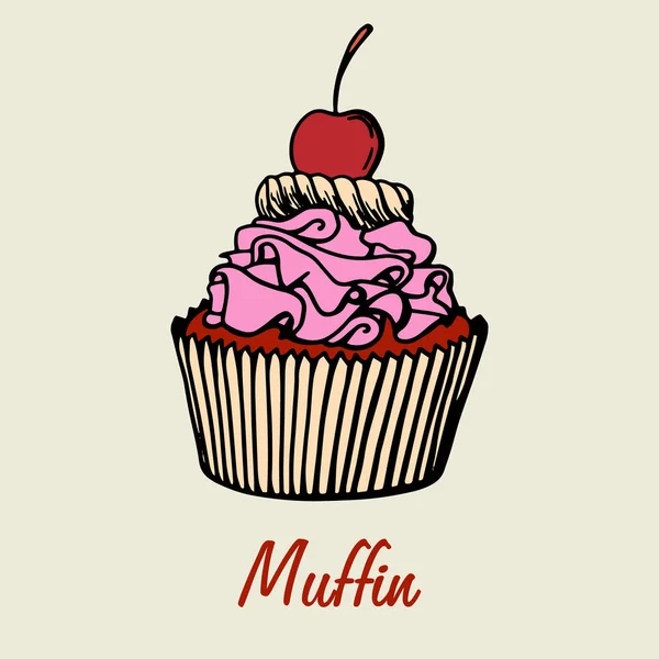 Μάφιν Απλή Απεικόνιση Κέικ Διαφορετικές Γεύσεις Χρωματιστό Μπισκότο Μάφιν Χέρι — Διανυσματικό Αρχείο