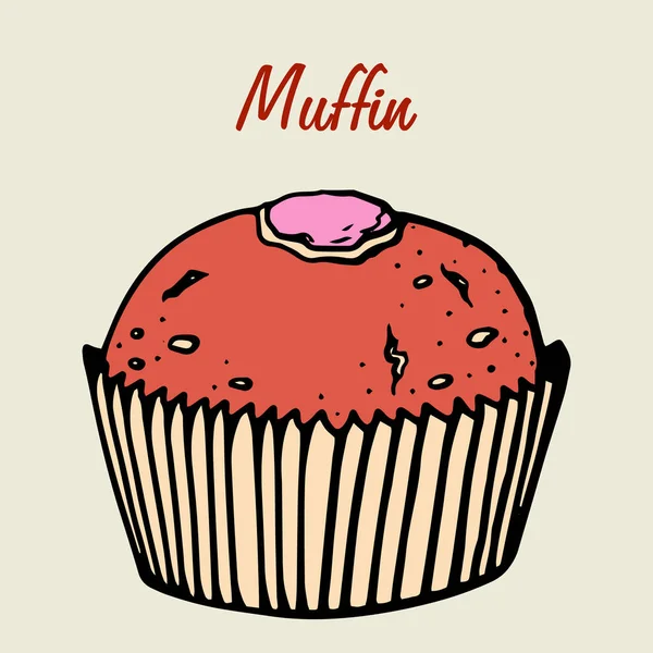 マフィンのシンプルなイラスト 味の違うカップケーキ 色手描きマフィンクッキー — ストックベクタ
