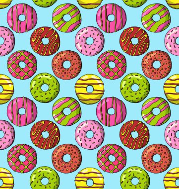 Jöleli çörek seti. Jöleli ve ısırıklı izole çörekler, renkli yenmiş çikolatalı börekler veya karamel çemberli çörekler.