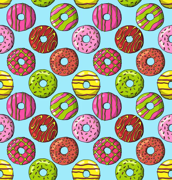 软糖甜甜圈套装 带有釉面和咬痕的孤立的甜甜圈 色彩斑斓的巧克力糖块或焦糖圈甜甜圈 — 图库矢量图片