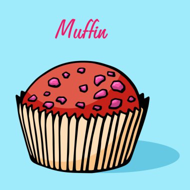 Kek basit bir çizim. Farklı aromalı kek. Renkli el çizimi kek kurabiyesi .