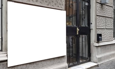 Büyük açık şehir kentsel beyaz boş reklam Billboard afiş işareti kadar alay et. İzole şablonu