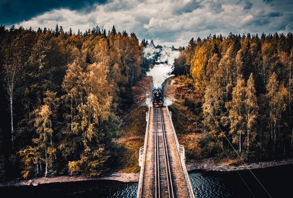 Alte Sowjetische Dampflokomotive Fährt Durch Karelischen Wald — Stockfoto