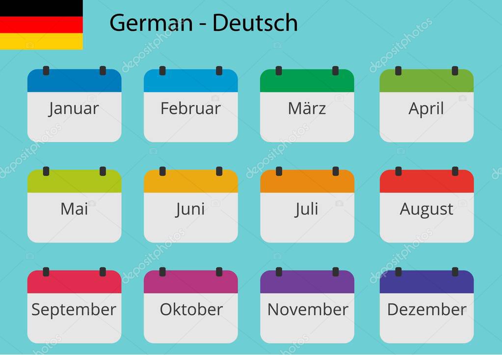 Flat design of calendar months icon set on German.