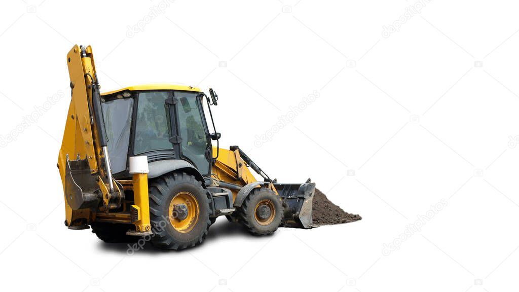 Construction front loader on a white background