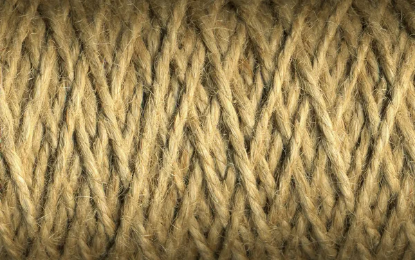 Natural Jute Twine Roll Skein Jute Thread Texture Micro Shot — Stock Photo, Image