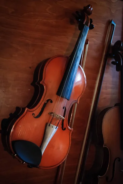 Violino Stile Vintage Fondo Legno — Foto Stock