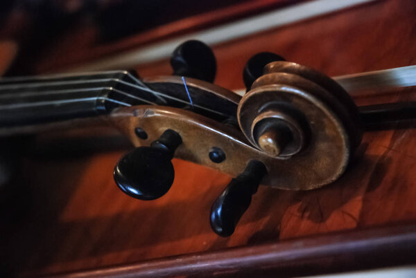 Скрипка в винтажном стиле на деревянном фоне
